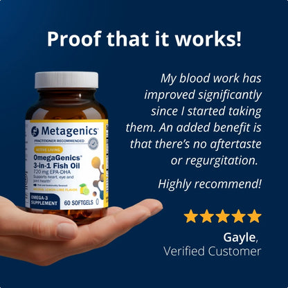 Metagenics OmegaGenics Fish Oil EPA-DHA 720 mg - High Potency Omega-3 Supplement* - Supports Heart, Joint, Brain & Immune Health* - Sustainably Sourced, Purity-Tested Fish Oil